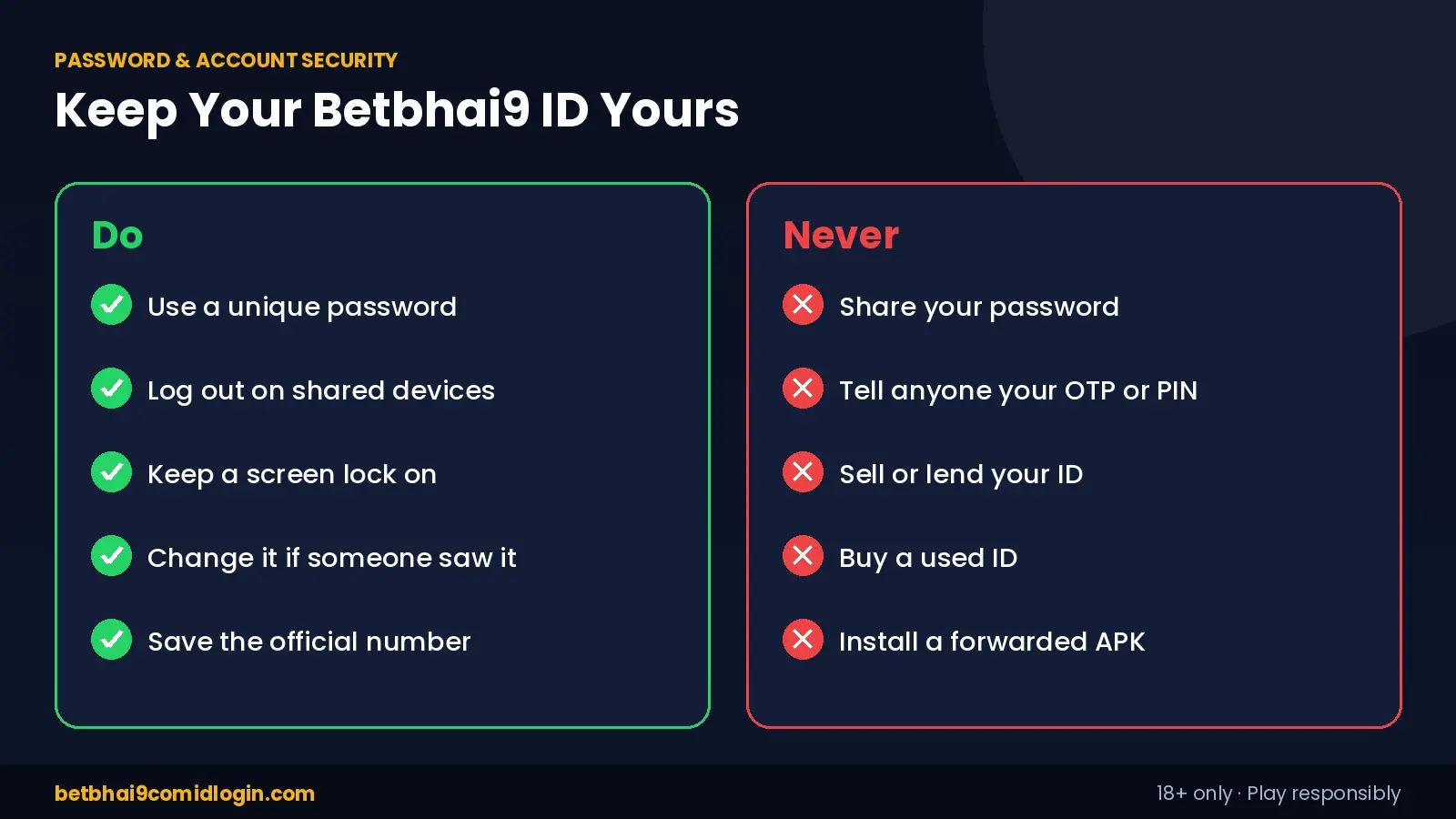 Betbhai9 ID password and account security checklist of what to do and what never to do